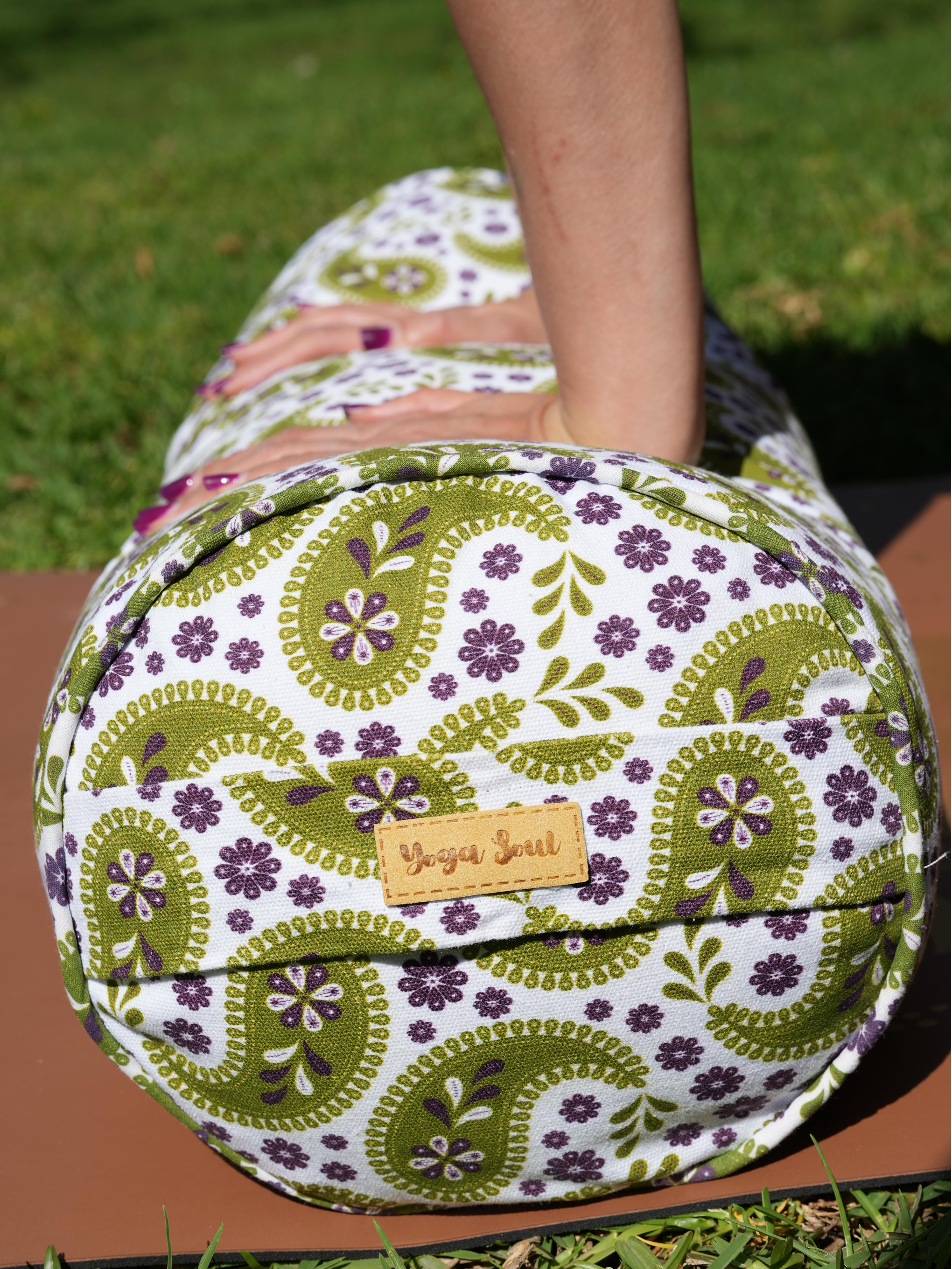 Round Yoga Bolster | Paisley | Olive Green