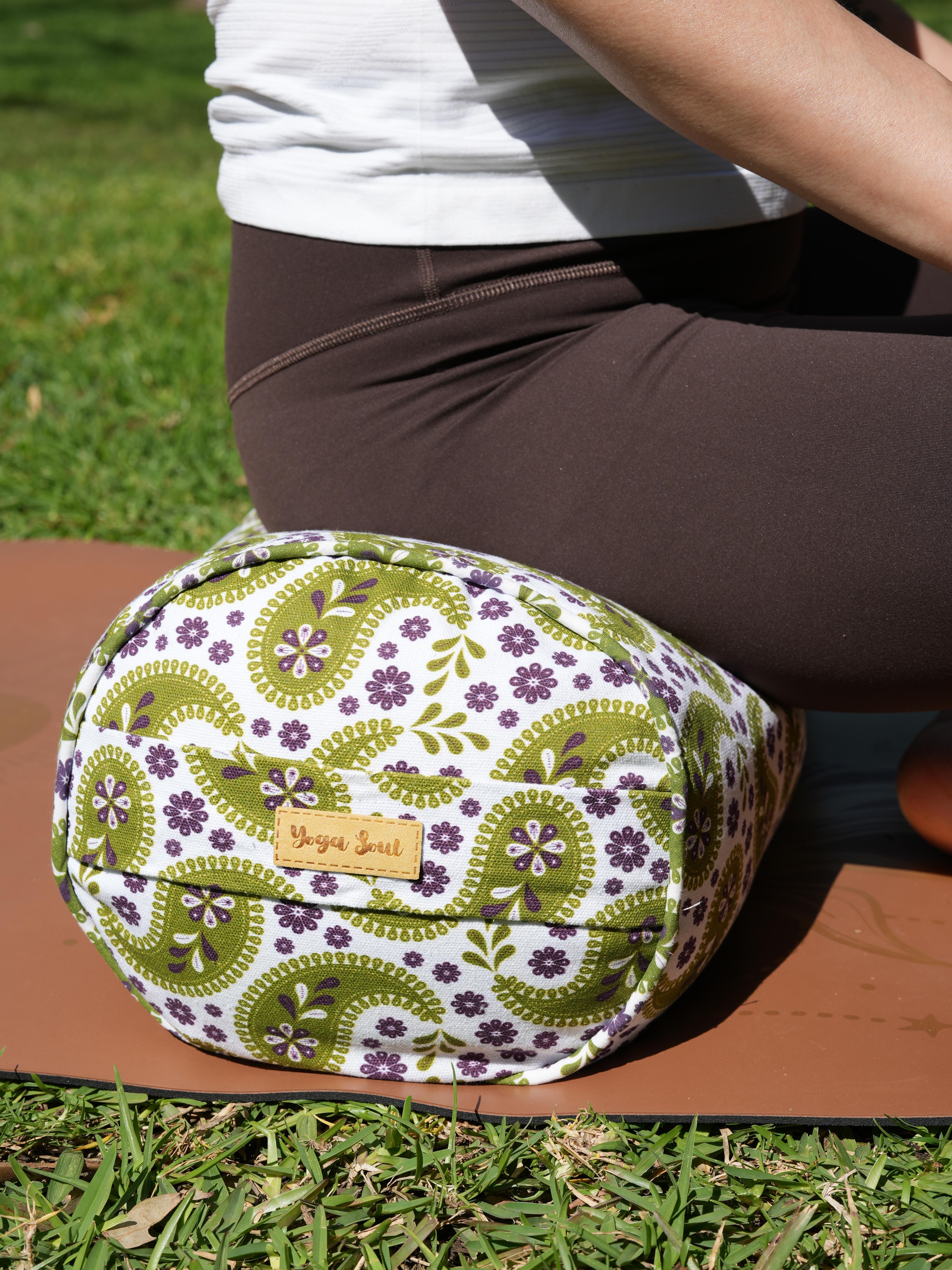 Round Yoga Bolster | Paisley | Olive Green