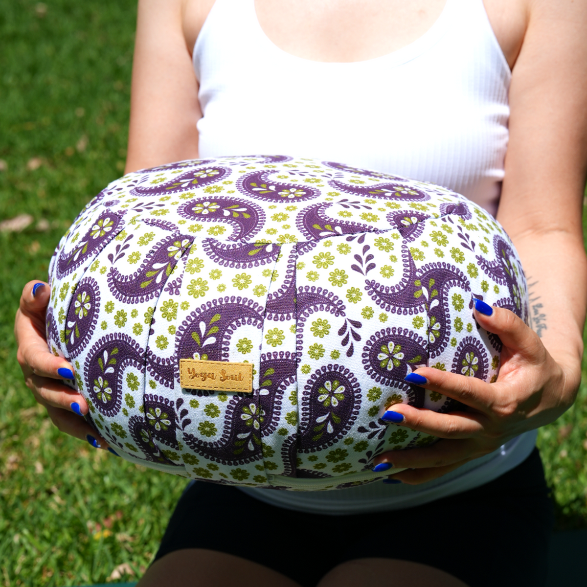 Round Zafu Meditation Cushion | Paisley | Purple